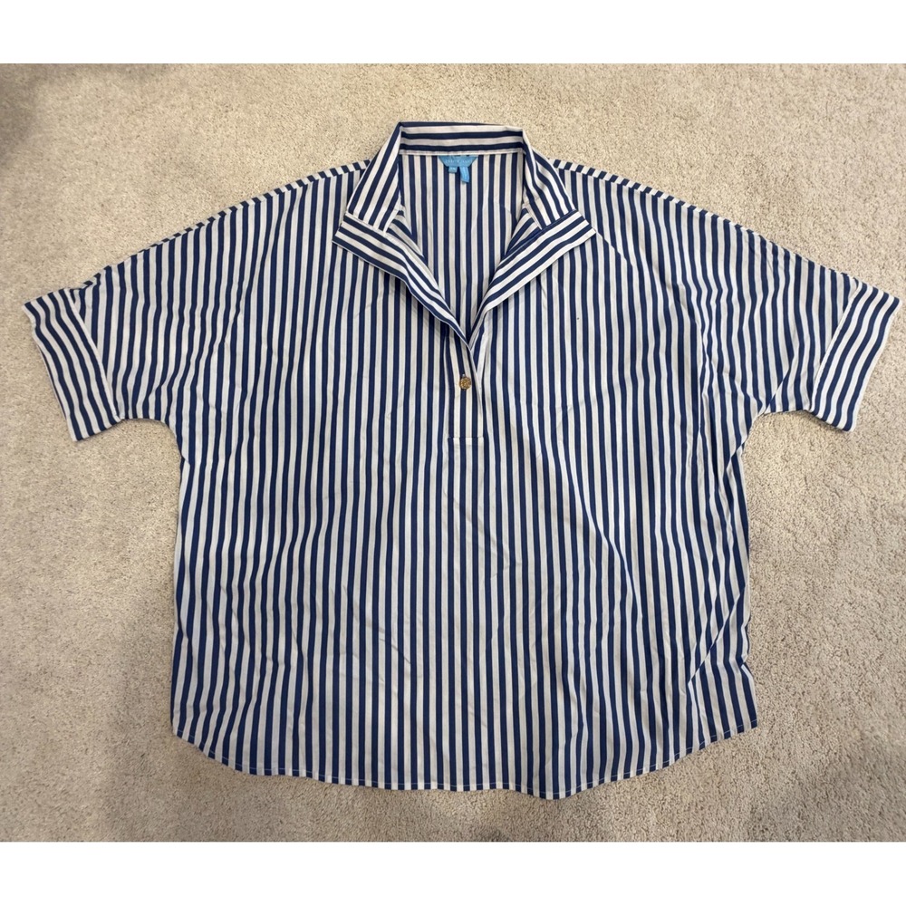 Draper‎ James Top Women XXL Stripes Navy Short Sleeves